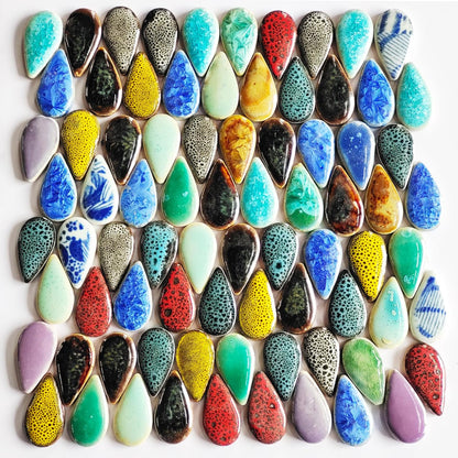 60 Pieces Kiln Transformation Ceramics Mosaic Tiles for Crafts, Yellow Raindrop Bulk Ceramics Pieces Mosaic Supplies for Mosaic Projects Home Decoration(18x28mm)