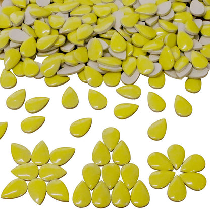 60 Pieces Kiln Transformation Ceramics Mosaic Tiles for Crafts, Yellow Raindrop Bulk Ceramics Pieces Mosaic Supplies for Mosaic Projects Home Decoration(18x28mm)
