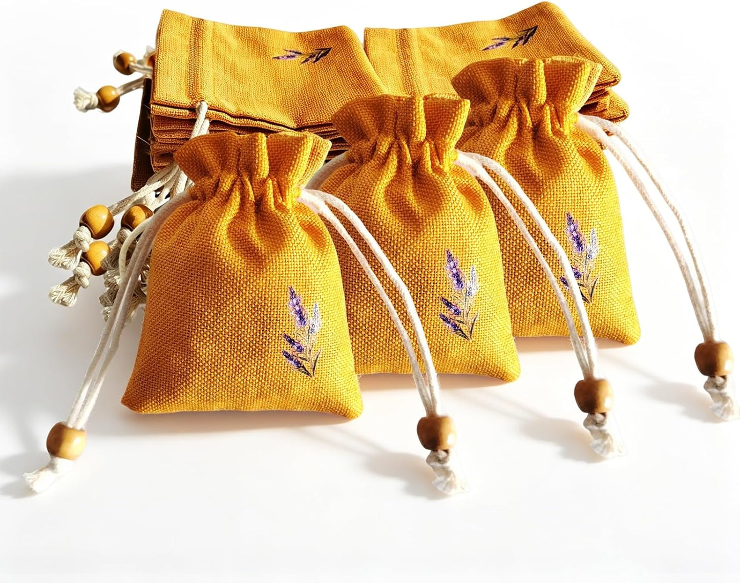 Daclubmenxy 20 PCS Sachet Bags, Small Burlap Pouch Empty Mini Drawstring Bags, Reusable Gift Linen for Wedding Favors Party Jewelry Coffee DIY (Mustard Yellow, 3x4 in)