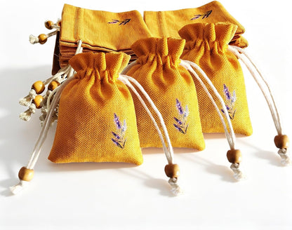 Daclubmenxy 20 PCS Sachet Bags, Small Burlap Pouch Empty Mini Drawstring Bags, Reusable Gift Linen for Wedding Favors Party Jewelry Coffee DIY (Mustard Yellow, 3x4 in)