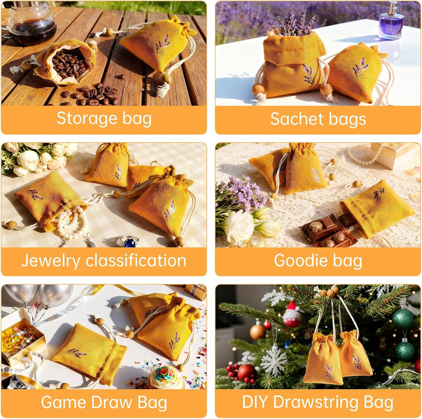 Daclubmenxy 20 PCS Sachet Bags, Small Burlap Pouch Empty Mini Drawstring Bags, Reusable Gift Linen for Wedding Favors Party Jewelry Coffee DIY (Mustard Yellow, 3x4 in)