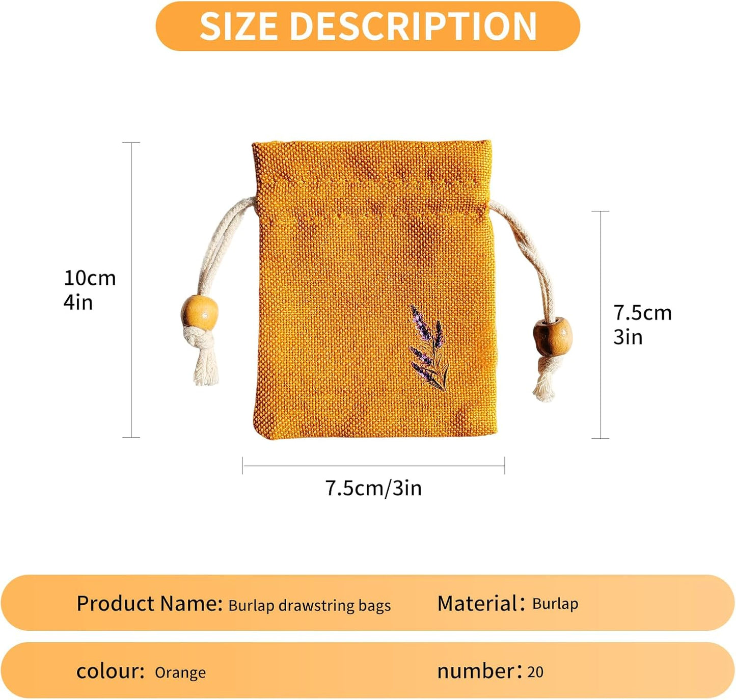 Daclubmenxy 20 PCS Sachet Bags, Small Burlap Pouch Empty Mini Drawstring Bags, Reusable Gift Linen for Wedding Favors Party Jewelry Coffee DIY (Mustard Yellow, 3x4 in)