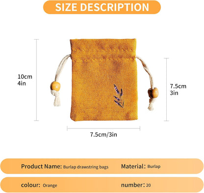 Daclubmenxy 20 PCS Sachet Bags, Small Burlap Pouch Empty Mini Drawstring Bags, Reusable Gift Linen for Wedding Favors Party Jewelry Coffee DIY (Mustard Yellow, 3x4 in)