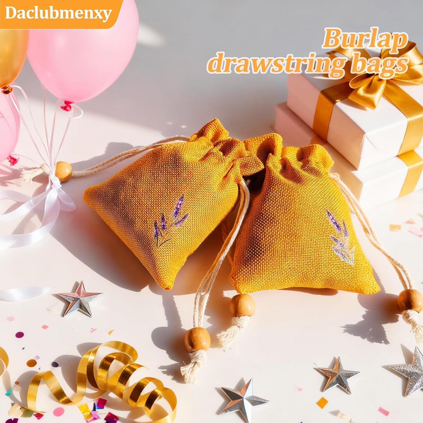 Daclubmenxy 20 PCS Sachet Bags, Small Burlap Pouch Empty Mini Drawstring Bags, Reusable Gift Linen for Wedding Favors Party Jewelry Coffee DIY (Mustard Yellow, 3x4 in)