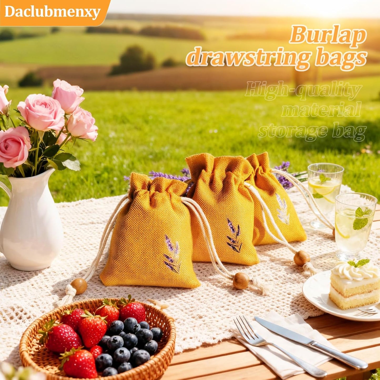 Daclubmenxy 20 PCS Sachet Bags, Small Burlap Pouch Empty Mini Drawstring Bags, Reusable Gift Linen for Wedding Favors Party Jewelry Coffee DIY (Mustard Yellow, 3x4 in)