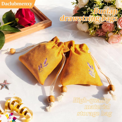 Daclubmenxy 20 PCS Sachet Bags, Small Burlap Pouch Empty Mini Drawstring Bags, Reusable Gift Linen for Wedding Favors Party Jewelry Coffee DIY (Mustard Yellow, 3x4 in)