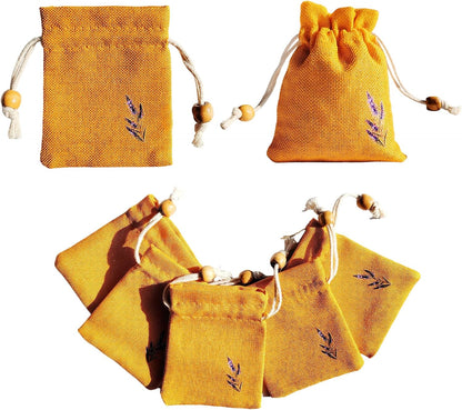 Daclubmenxy 20 PCS Sachet Bags, Small Burlap Pouch Empty Mini Drawstring Bags, Reusable Gift Linen for Wedding Favors Party Jewelry Coffee DIY (Mustard Yellow, 3x4 in)