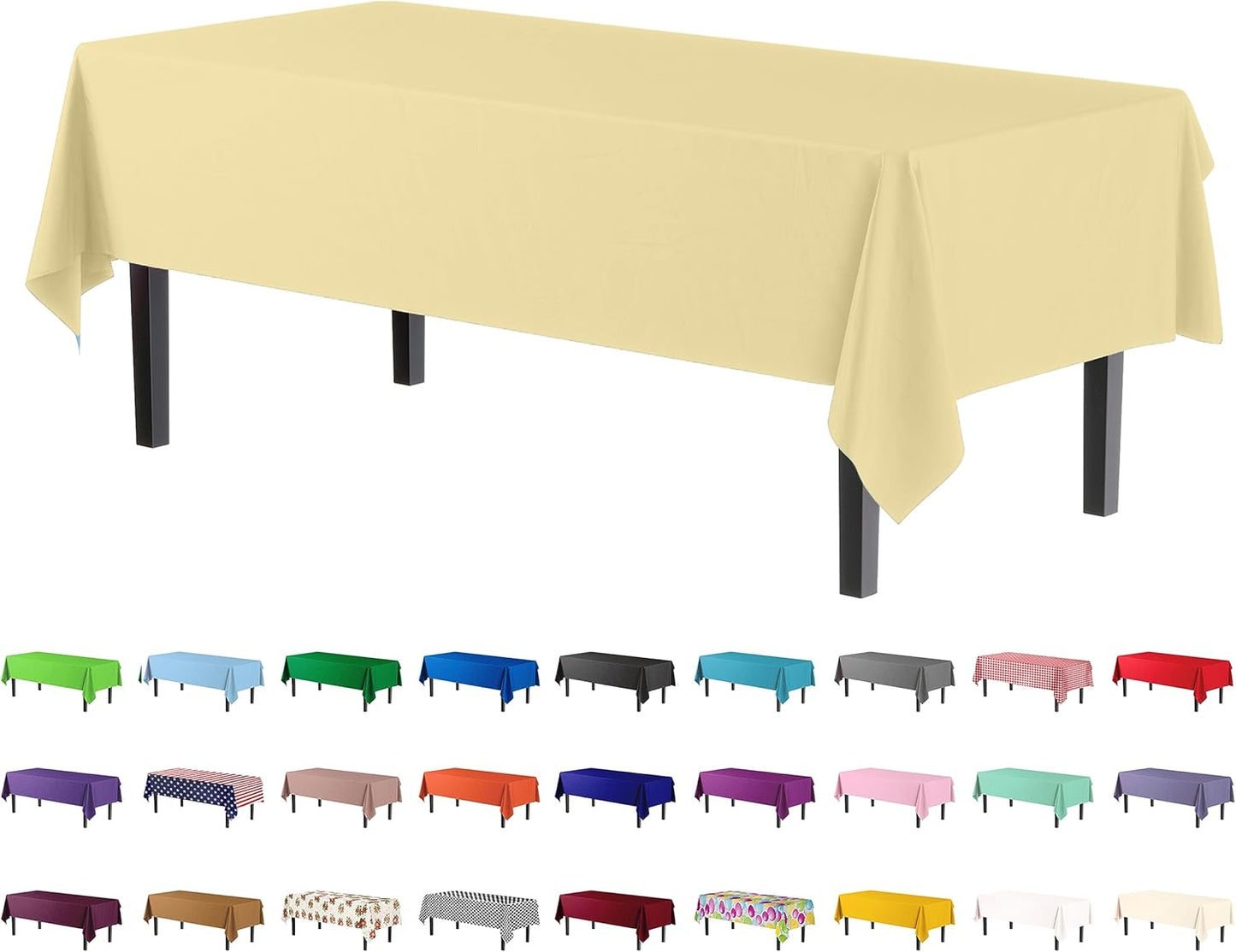 Party Solids 4-Pack Light Yellow Plastic Table Cloth - 54 Inch x 108 Inch - Disposable Tablecloth for Parties and Picnics