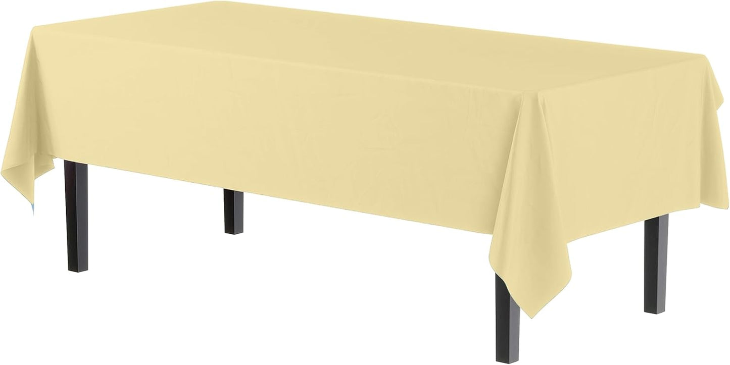 Party Solids 4-Pack Light Yellow Plastic Table Cloth - 54 Inch x 108 Inch - Disposable Tablecloth for Parties and Picnics
