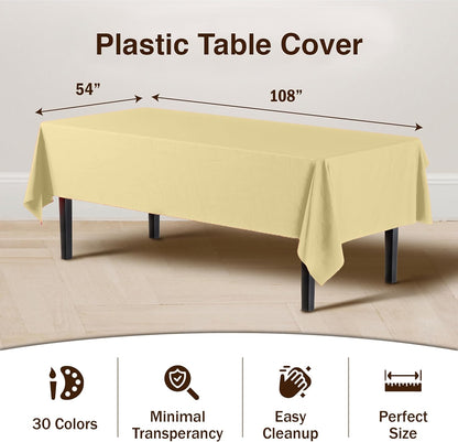 Party Solids 4-Pack Light Yellow Plastic Table Cloth - 54 Inch x 108 Inch - Disposable Tablecloth for Parties and Picnics
