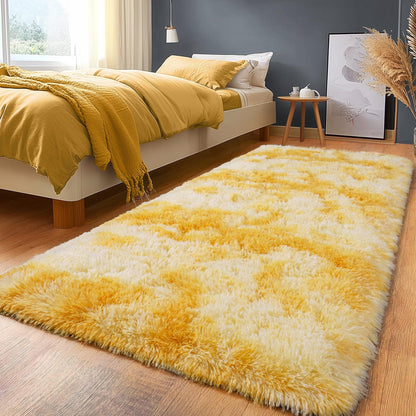 Fluffy Area Rugs for Living Room, Soft Shaggy Carpets for Living Room, Upgrade Anti-Slip Fuzzy Rugs for Kids' Room, Perfect Decor for Modern Home Tie Dye Yellow 2x6Feet