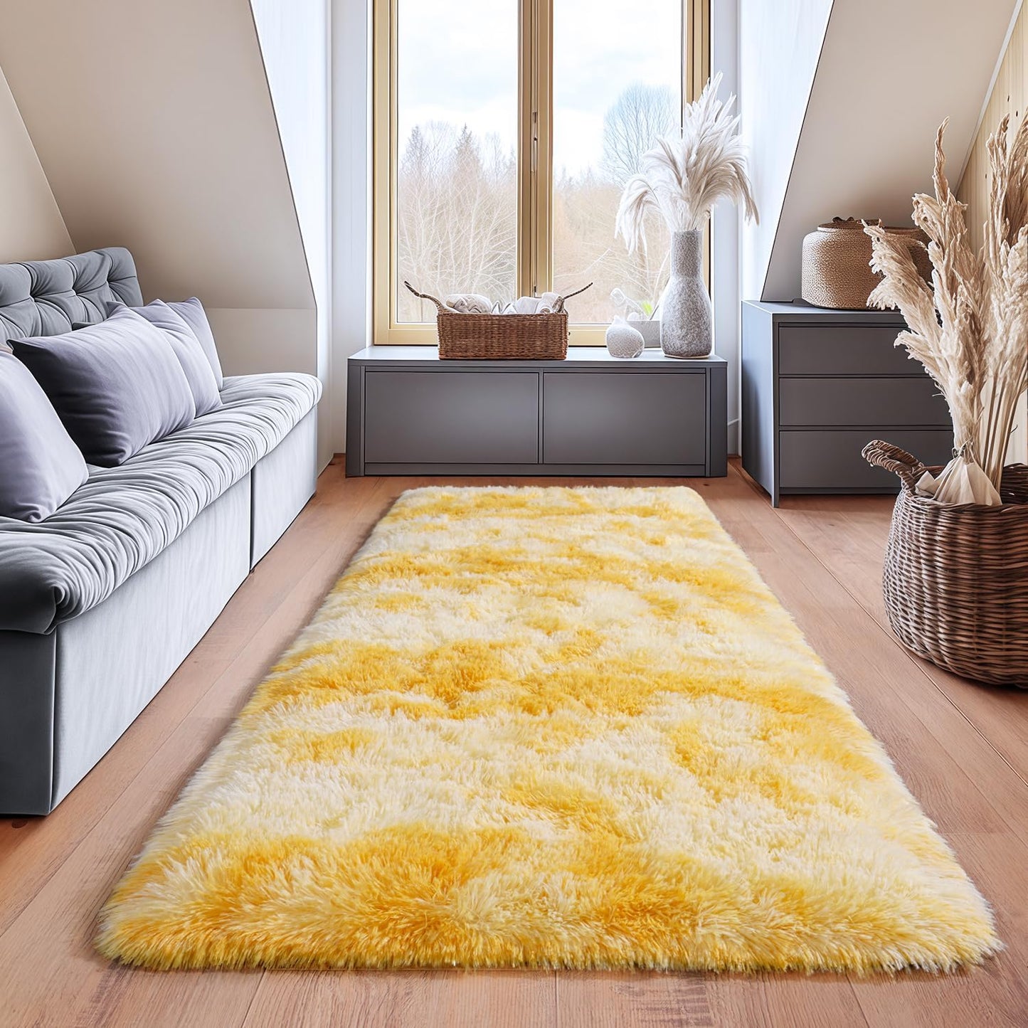 Fluffy Area Rugs for Living Room, Soft Shaggy Carpets for Living Room, Upgrade Anti-Slip Fuzzy Rugs for Kids' Room, Perfect Decor for Modern Home Tie Dye Yellow 2x6Feet