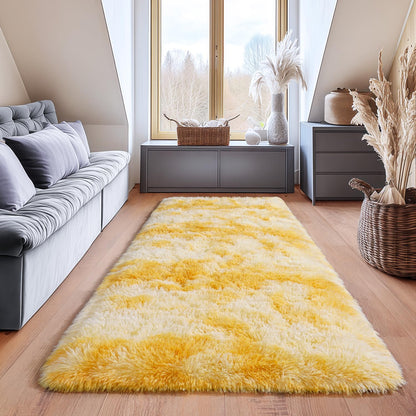 Fluffy Area Rugs for Living Room, Soft Shaggy Carpets for Living Room, Upgrade Anti-Slip Fuzzy Rugs for Kids' Room, Perfect Decor for Modern Home Tie Dye Yellow 2x6Feet
