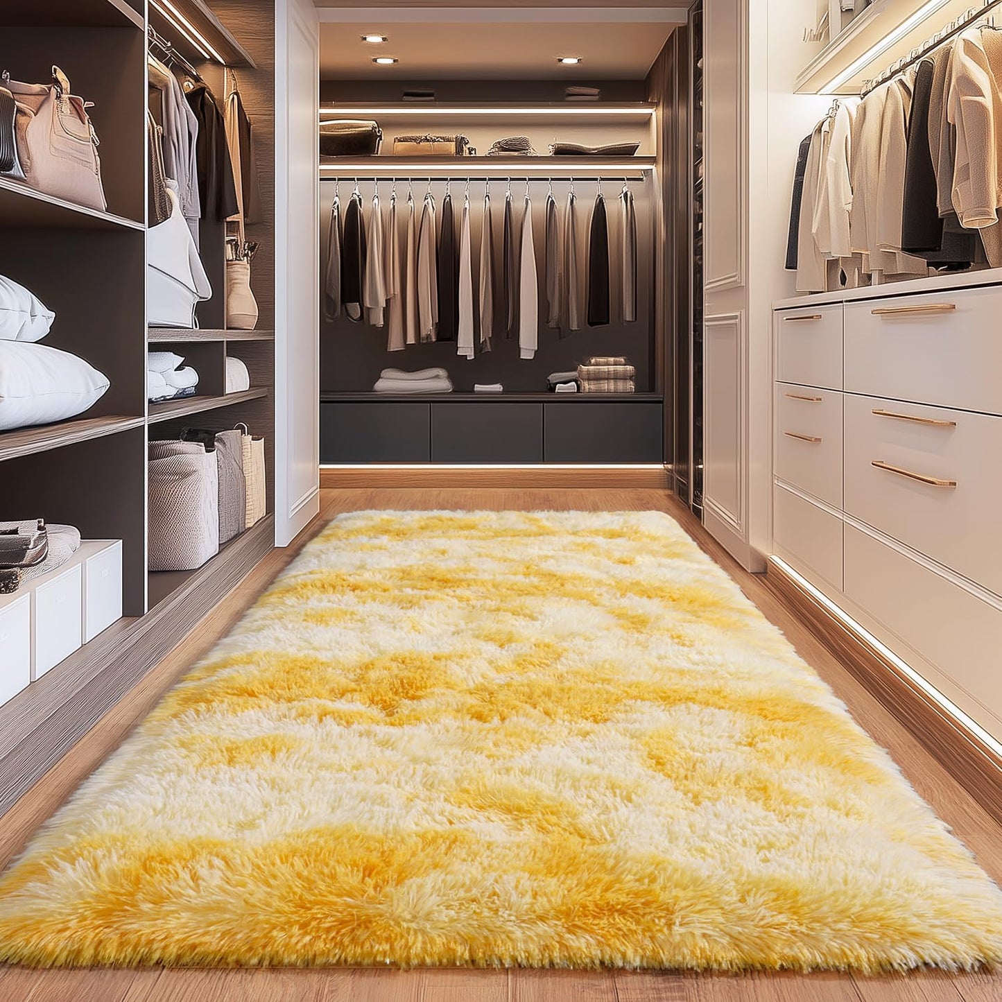Fluffy Area Rugs for Living Room, Soft Shaggy Carpets for Living Room, Upgrade Anti-Slip Fuzzy Rugs for Kids' Room, Perfect Decor for Modern Home Tie Dye Yellow 2x6Feet