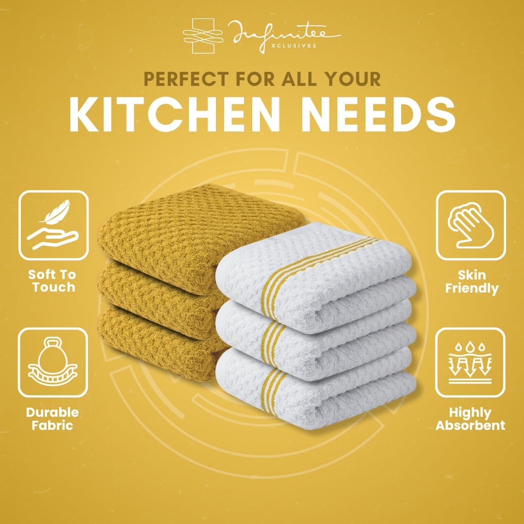 100% Cotton Kitchen Towels - 15x25 Inch Ultra Soft Tea Towels, Super Absorbent Terry Dish Towel for Kitchen Linens |Radiant Yellow