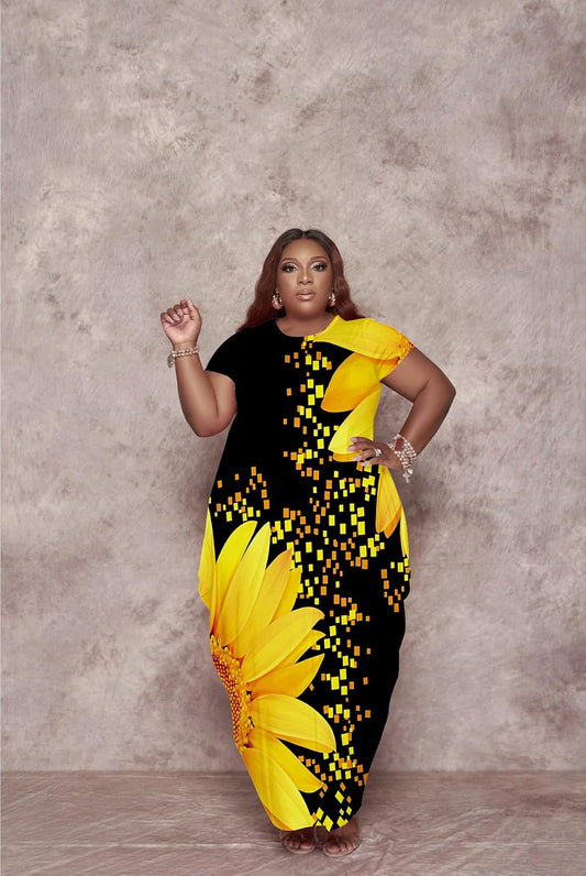 Oversize Tshirt Dress Plus Size Short Sleeve Maxi Dress with Pockets