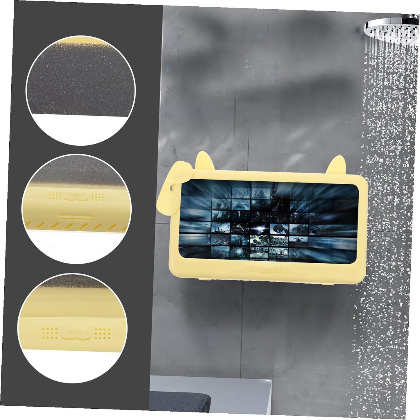 Waterproof Wall Mounted Phone Case with Touch Screen Detachable Shower Phone Holder for Bathroom Anti-Fog Yellow Protector Suitable for Toilet Use