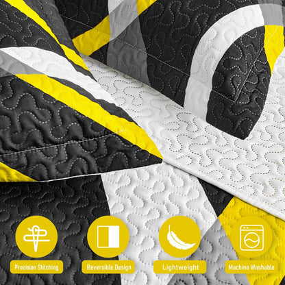 Black and Yellow Bedding Quilt King Size with 2 Shams, Modern Stripe Comforter Sets Classic Line Pattern Lightweight Bedspreads Grey and Yellow Coverlet for Summer, 96''x106''