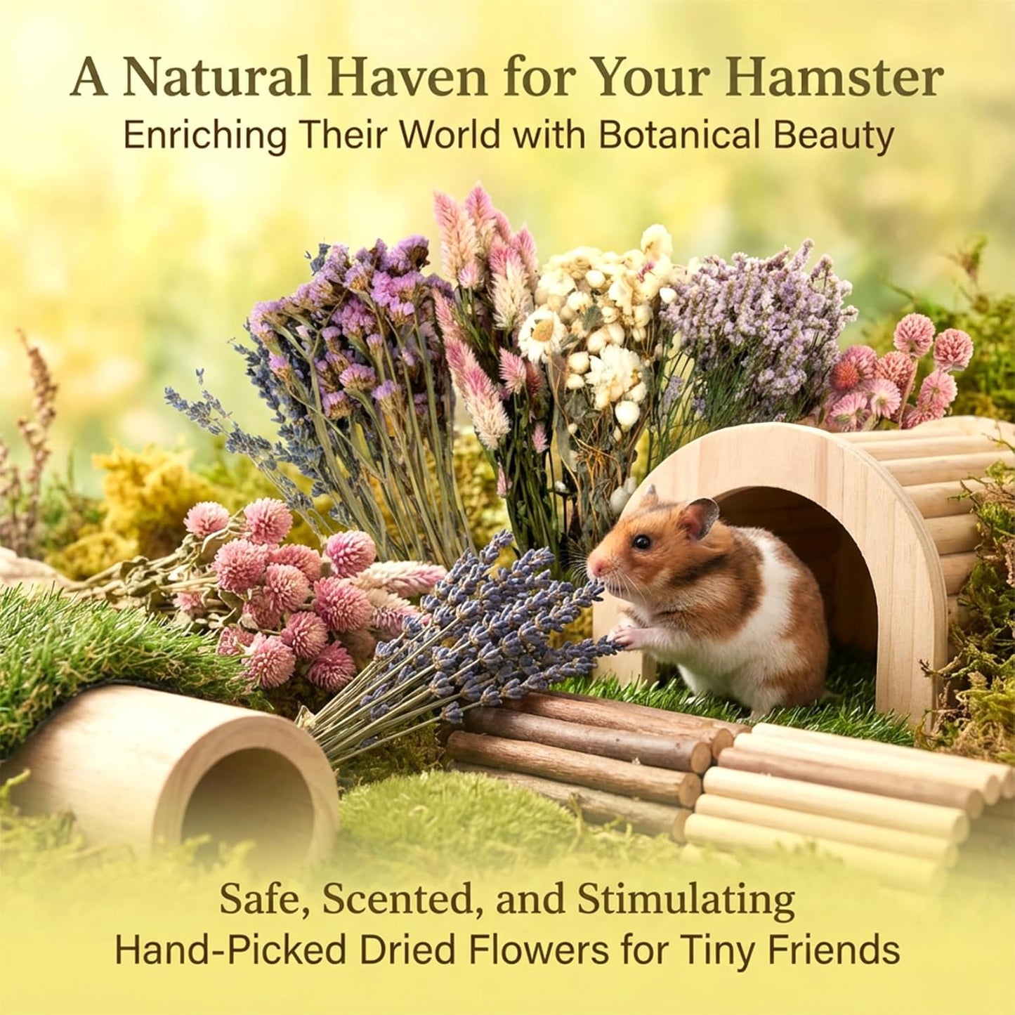42Pcs Hamster Sprays Natural - Sprays & Forage for Small Animals | Chew Herbs for Syrian Dwarf Hamsters & Guinea Pigs, Habitat Dry Flowers Decor, Hideout Enrichment, Cage & Bedding Accessories