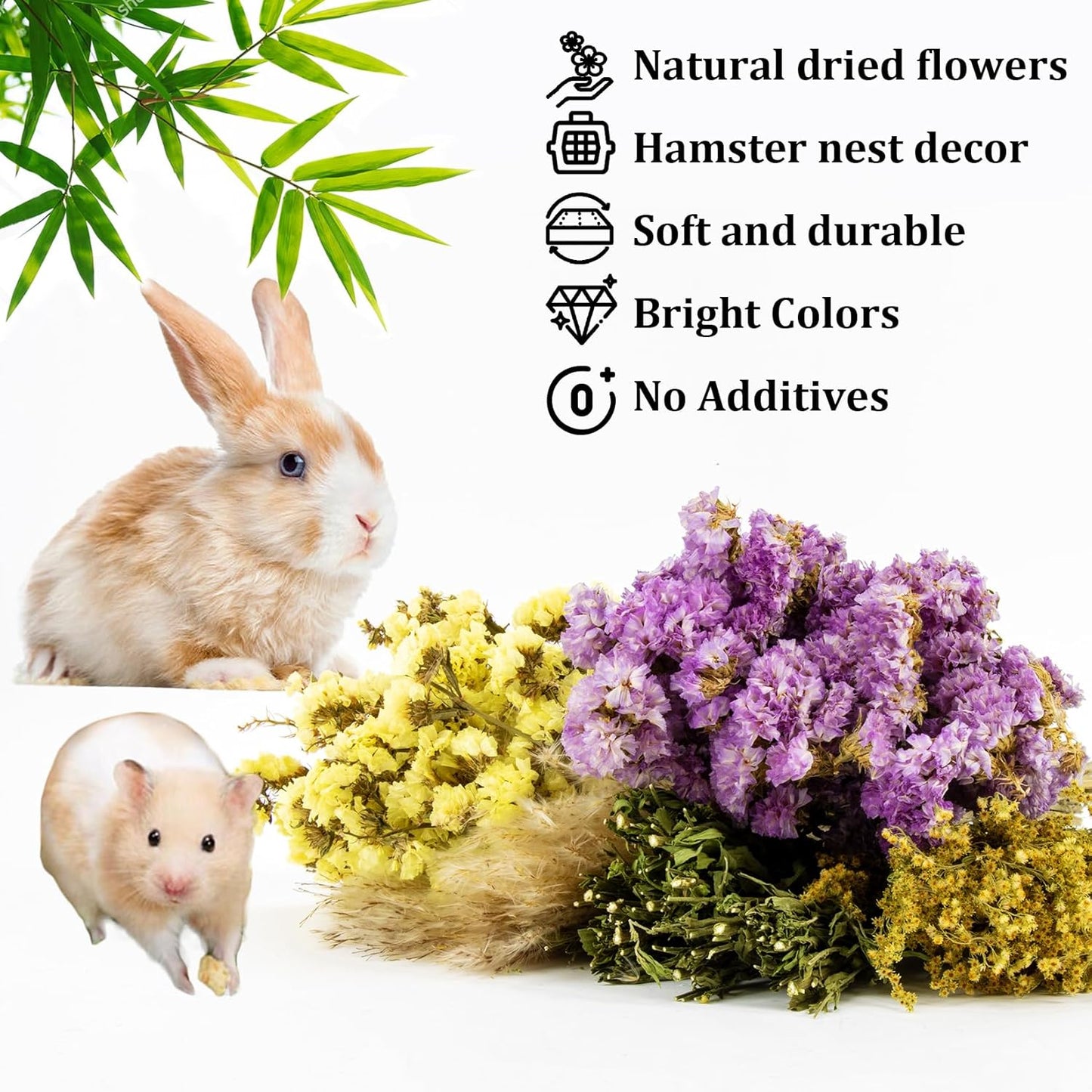 42Pcs Hamster Sprays Natural - Sprays & Forage for Small Animals | Chew Herbs for Syrian Dwarf Hamsters & Guinea Pigs, Habitat Dry Flowers Decor, Hideout Enrichment, Cage & Bedding Accessories