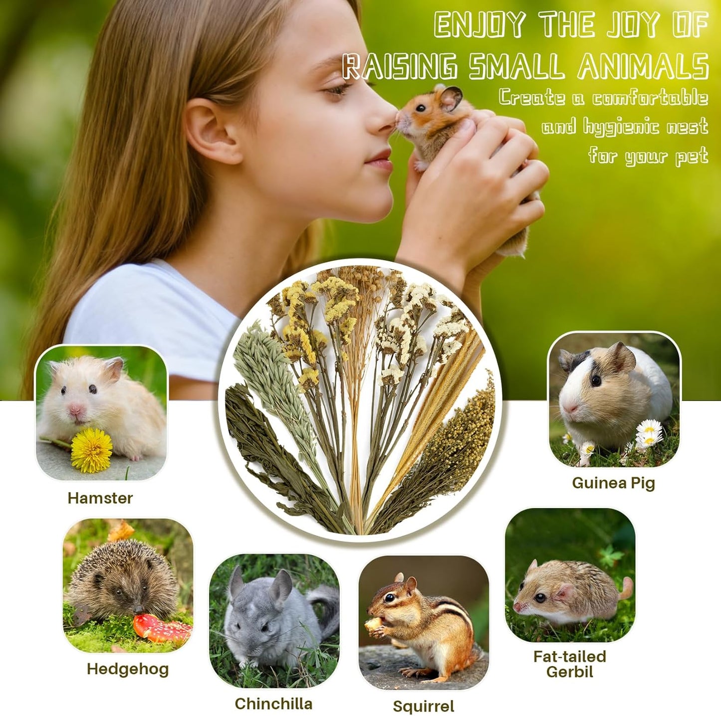 42Pcs Hamster Sprays Natural - Sprays & Forage for Small Animals | Chew Herbs for Syrian Dwarf Hamsters & Guinea Pigs, Habitat Dry Flowers Decor, Hideout Enrichment, Cage & Bedding Accessories
