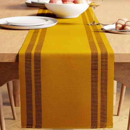 Dining Table Runner 13"x94" | Yarn Dyed Fine Ribbed Cotton | Ladder Yellow | Machine Washable