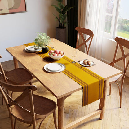 Dining Table Runner 13"x94" | Yarn Dyed Fine Ribbed Cotton | Ladder Yellow | Machine Washable