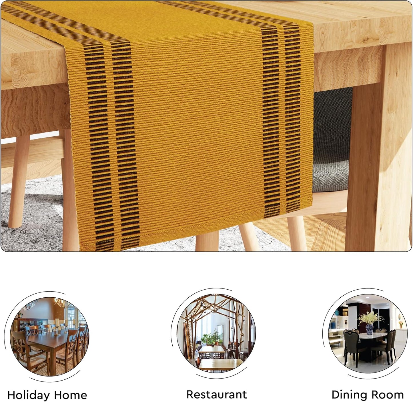 Dining Table Runner 13"x94" | Yarn Dyed Fine Ribbed Cotton | Ladder Yellow | Machine Washable