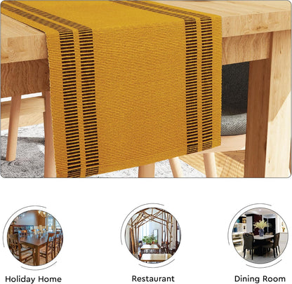 Dining Table Runner 13"x94" | Yarn Dyed Fine Ribbed Cotton | Ladder Yellow | Machine Washable
