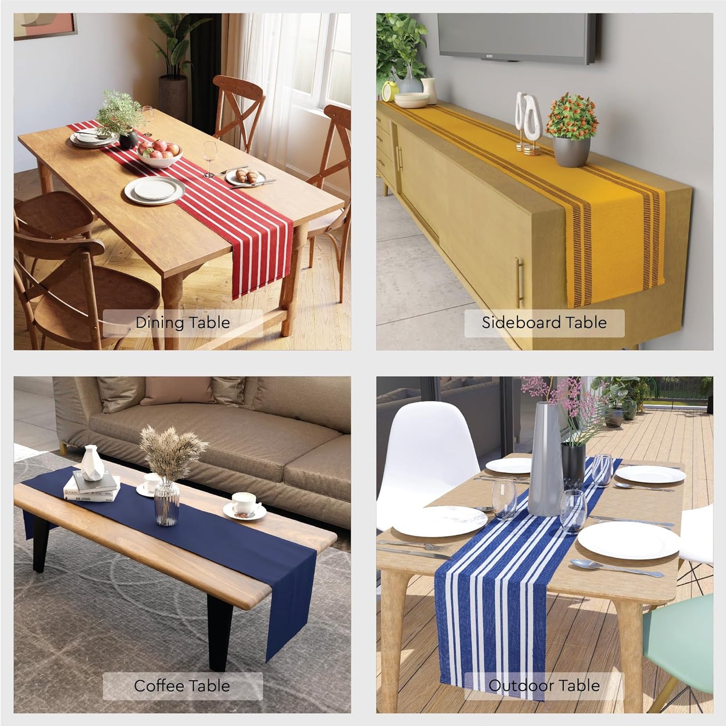 Dining Table Runner 13"x94" | Yarn Dyed Fine Ribbed Cotton | Ladder Yellow | Machine Washable