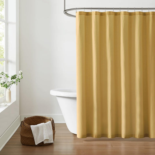 Solid Cotton Percale Mustard Yellow Shower Curtain, Solid Color Themed, Oeko-TEX Certified Confidence