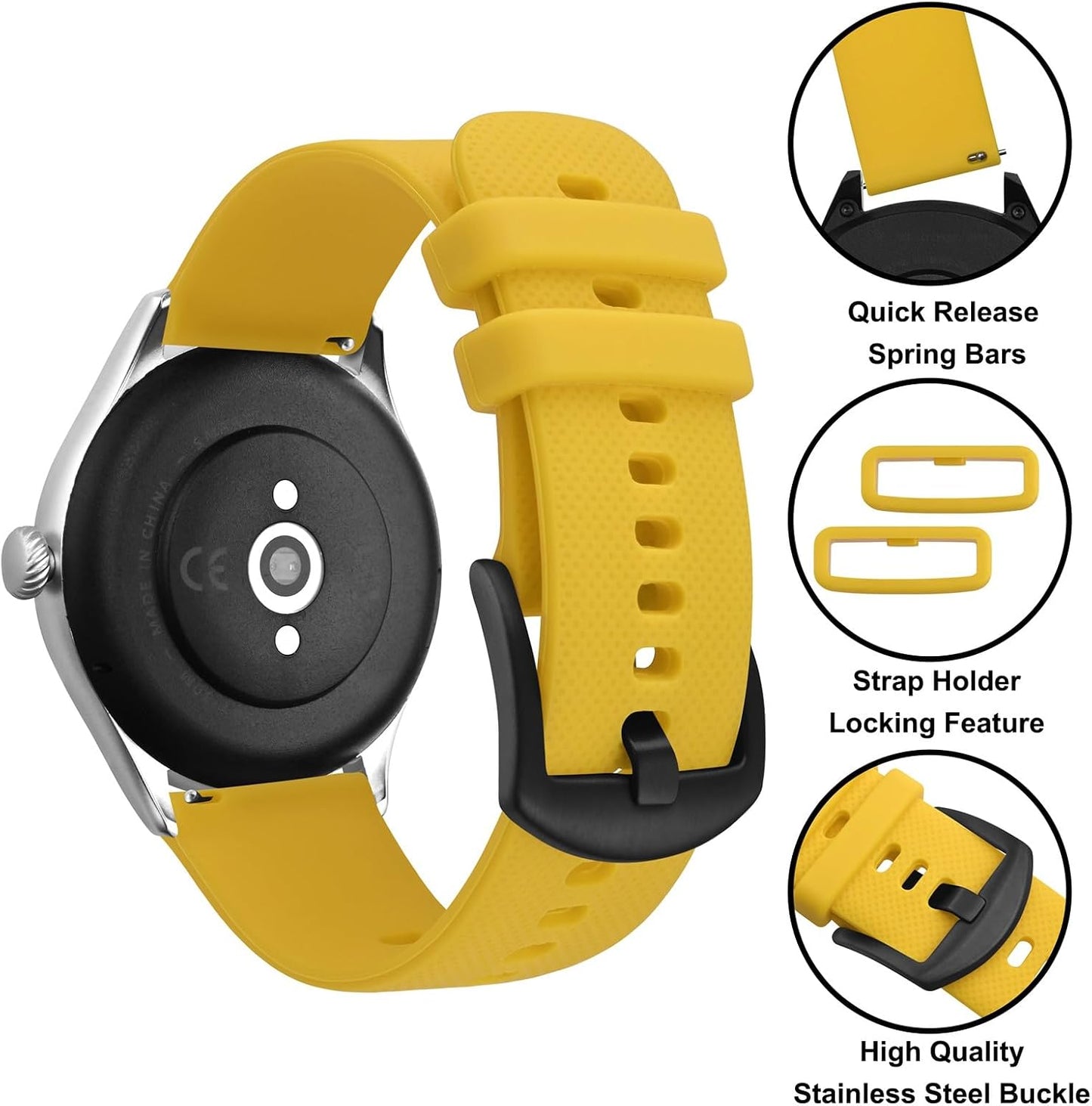Anbeer Silicone Watch Band 16mm 18mm 20mm 22mm 24mm 19mm 21mm Quick Release Rubber Watch Straps for Men Women,Stainless Steel Buckle