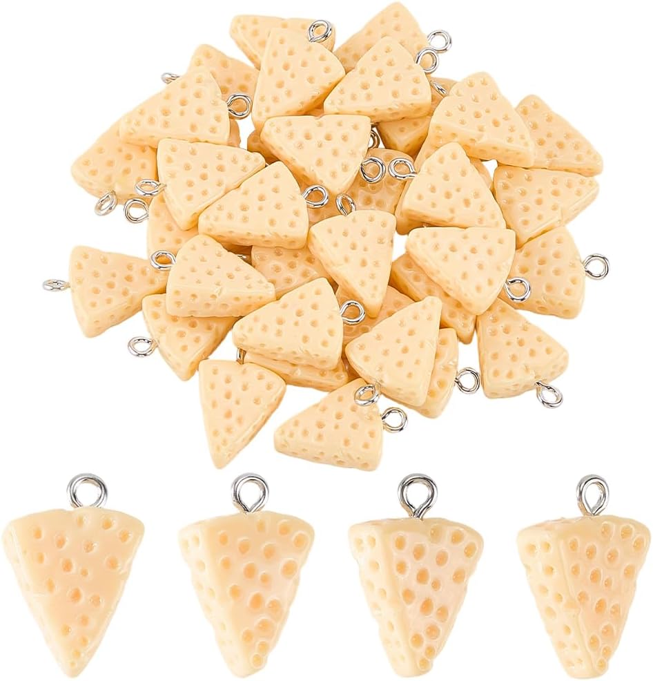 1 Box 40Pcs Cheese Charms Bulk Mini Food Charm Simulation Food Yellow Dessert Artificial Triangle Cheese Shaped Pendants for Jewelry Making DIY Crafts Earring Necklace Bracelets Supplies
