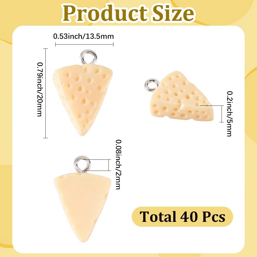 1 Box 40Pcs Cheese Charms Bulk Mini Food Charm Simulation Food Yellow Dessert Artificial Triangle Cheese Shaped Pendants for Jewelry Making DIY Crafts Earring Necklace Bracelets Supplies