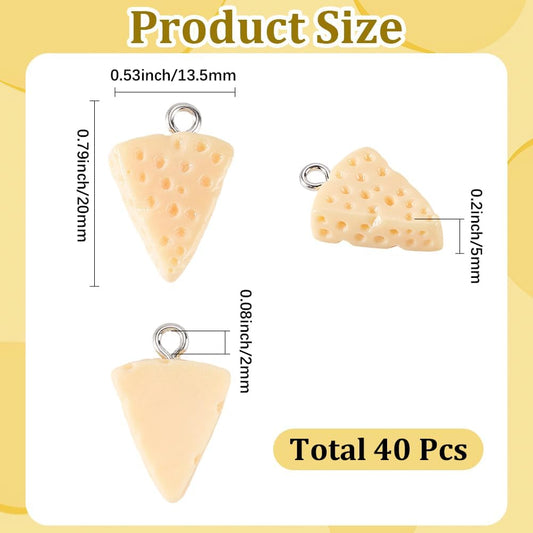 1 Box 40Pcs Cheese Charms Bulk Mini Food Charm Simulation Food Yellow Dessert Artificial Triangle Cheese Shaped Pendants for Jewelry Making DIY Crafts Earring Necklace Bracelets Supplies