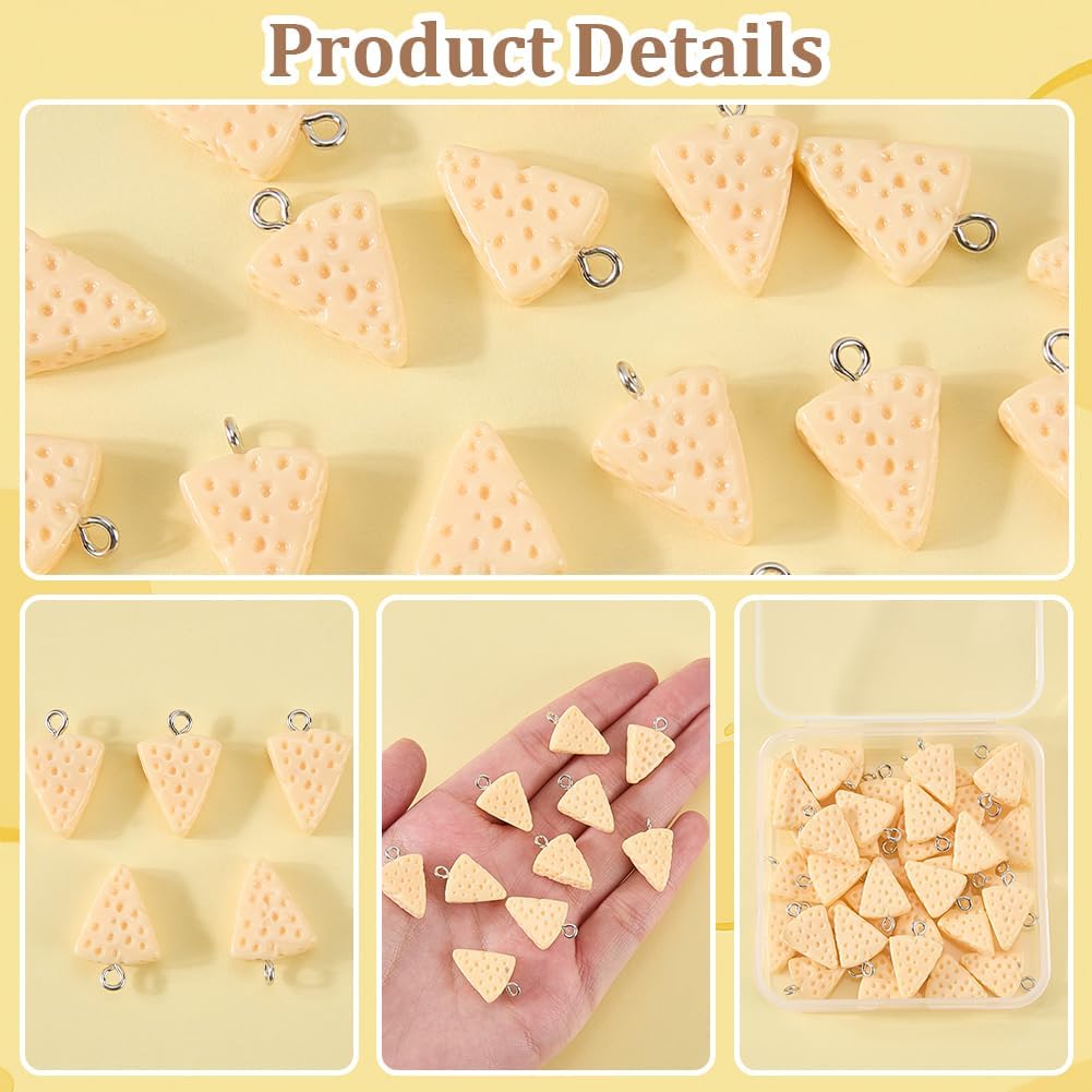1 Box 40Pcs Cheese Charms Bulk Mini Food Charm Simulation Food Yellow Dessert Artificial Triangle Cheese Shaped Pendants for Jewelry Making DIY Crafts Earring Necklace Bracelets Supplies