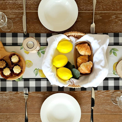 Black Buffalo Check Summer Table Runner 72 Inch, Lemon Vase Spring Farmhouse Rustic Holiday Runners Kitchen Dining Table Decoration for Indoor Outdoor Dinner Party Décor GT109-72