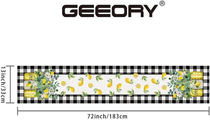 Black Buffalo Check Summer Table Runner 72 Inch, Lemon Vase Spring Farmhouse Rustic Holiday Runners Kitchen Dining Table Decoration for Indoor Outdoor Dinner Party Décor GT109-72