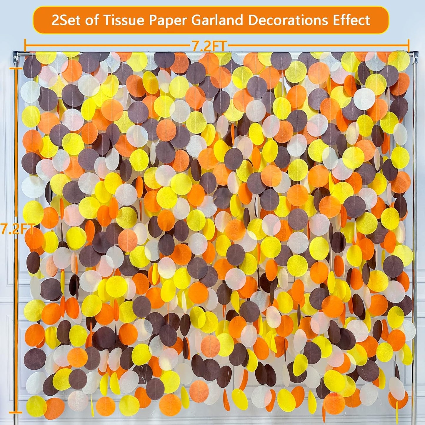 192Ft Yellow Party Decorations Ombre Yellow White Big Polka Dots Backdrop Streamer Gradient Yellow Tissue Paper Circle Dot Hanging Garland for Lemon Bee Sunflower Birthday Party Supplies