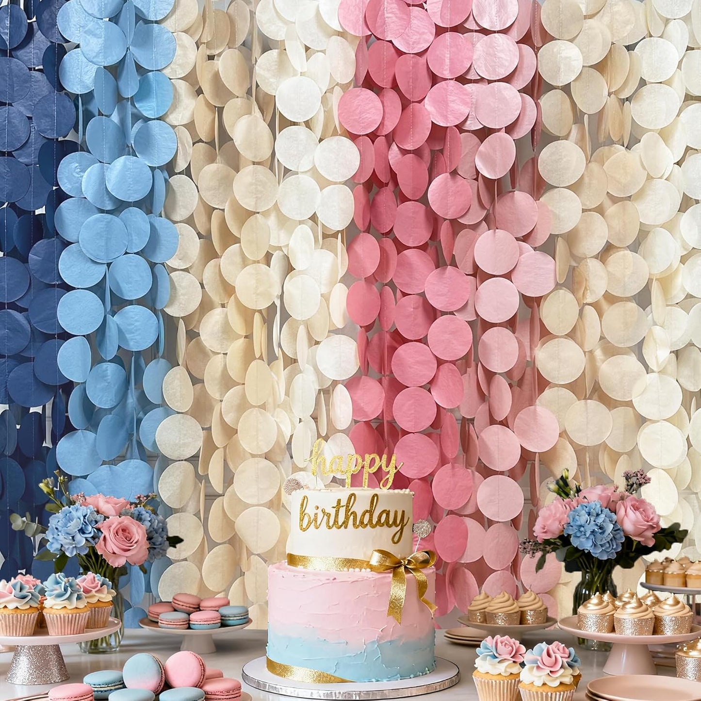 192Ft Yellow Party Decorations Ombre Yellow White Big Polka Dots Backdrop Streamer Gradient Yellow Tissue Paper Circle Dot Hanging Garland for Lemon Bee Sunflower Birthday Party Supplies