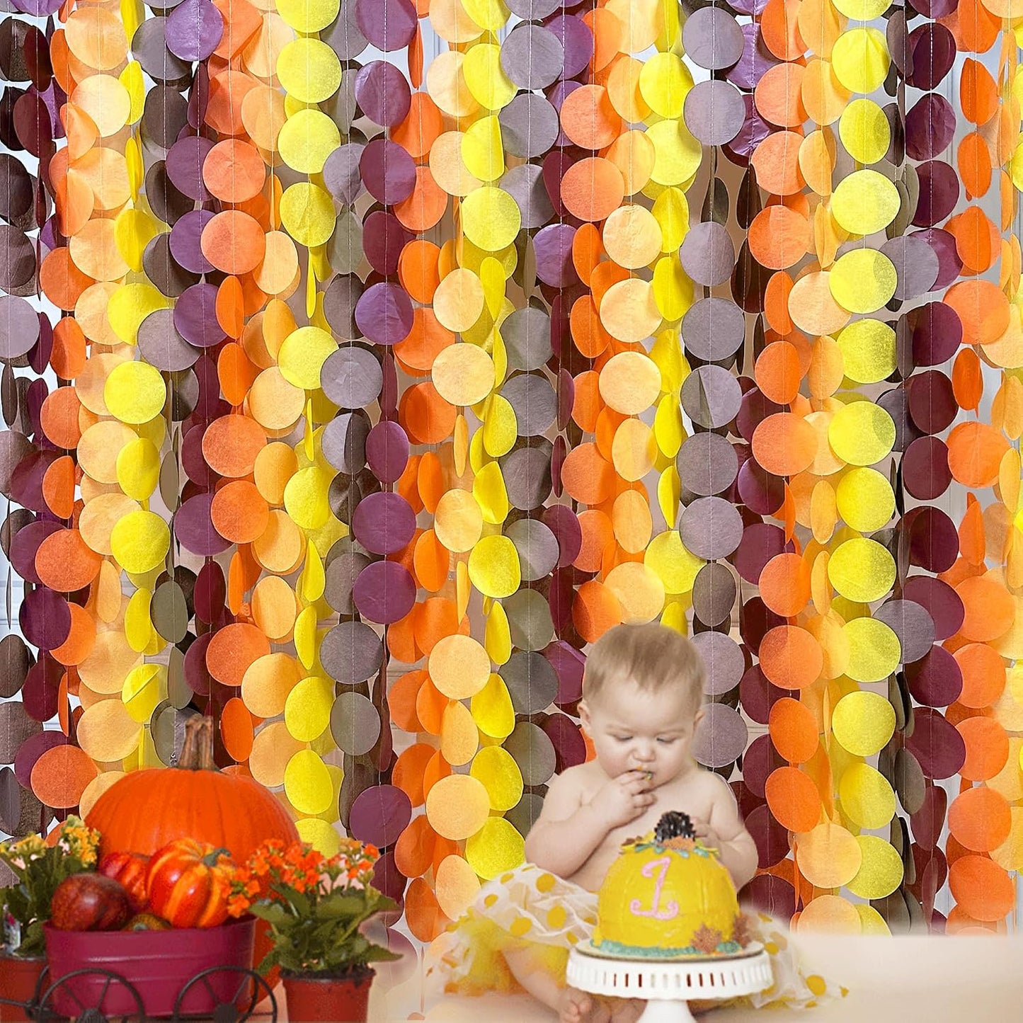 192Ft Yellow Party Decorations Ombre Yellow White Big Polka Dots Backdrop Streamer Gradient Yellow Tissue Paper Circle Dot Hanging Garland for Lemon Bee Sunflower Birthday Party Supplies