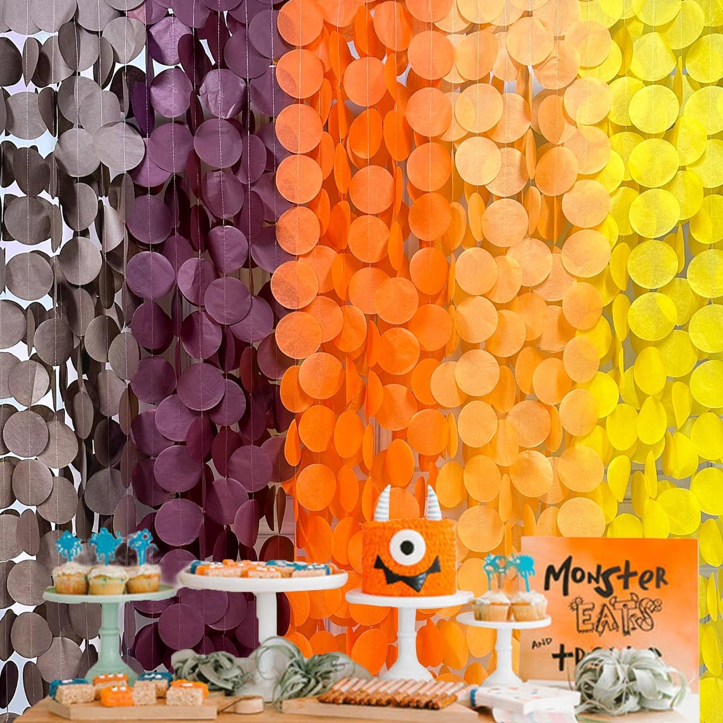 192Ft Yellow Party Decorations Ombre Yellow White Big Polka Dots Backdrop Streamer Gradient Yellow Tissue Paper Circle Dot Hanging Garland for Lemon Bee Sunflower Birthday Party Supplies