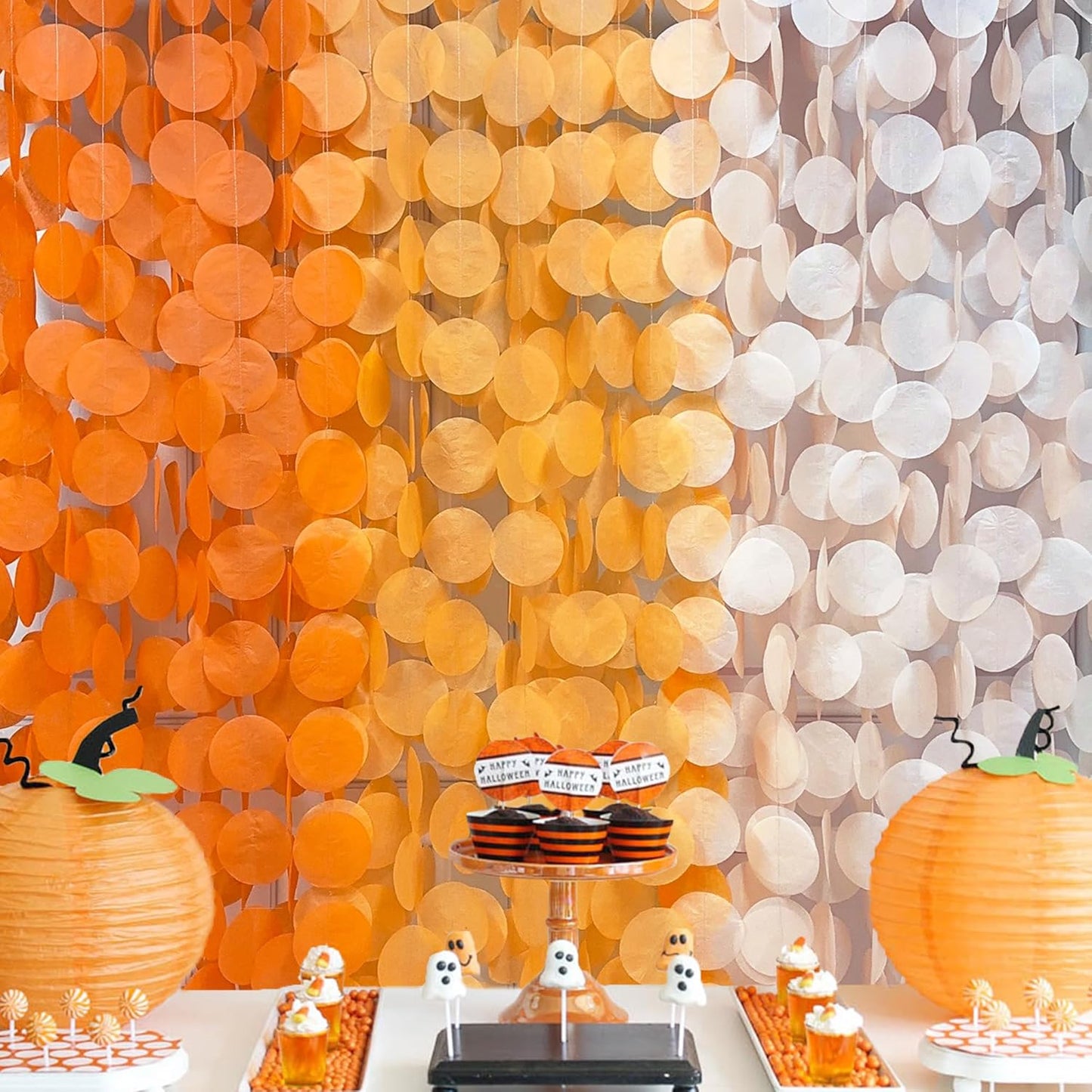 192Ft Yellow Party Decorations Ombre Yellow White Big Polka Dots Backdrop Streamer Gradient Yellow Tissue Paper Circle Dot Hanging Garland for Lemon Bee Sunflower Birthday Party Supplies