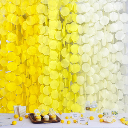 192Ft Yellow Party Decorations Ombre Yellow White Big Polka Dots Backdrop Streamer Gradient Yellow Tissue Paper Circle Dot Hanging Garland for Lemon Bee Sunflower Birthday Party Supplies