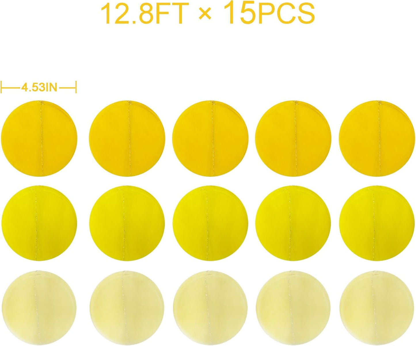 192Ft Yellow Party Decorations Ombre Yellow White Big Polka Dots Backdrop Streamer Gradient Yellow Tissue Paper Circle Dot Hanging Garland for Lemon Bee Sunflower Birthday Party Supplies