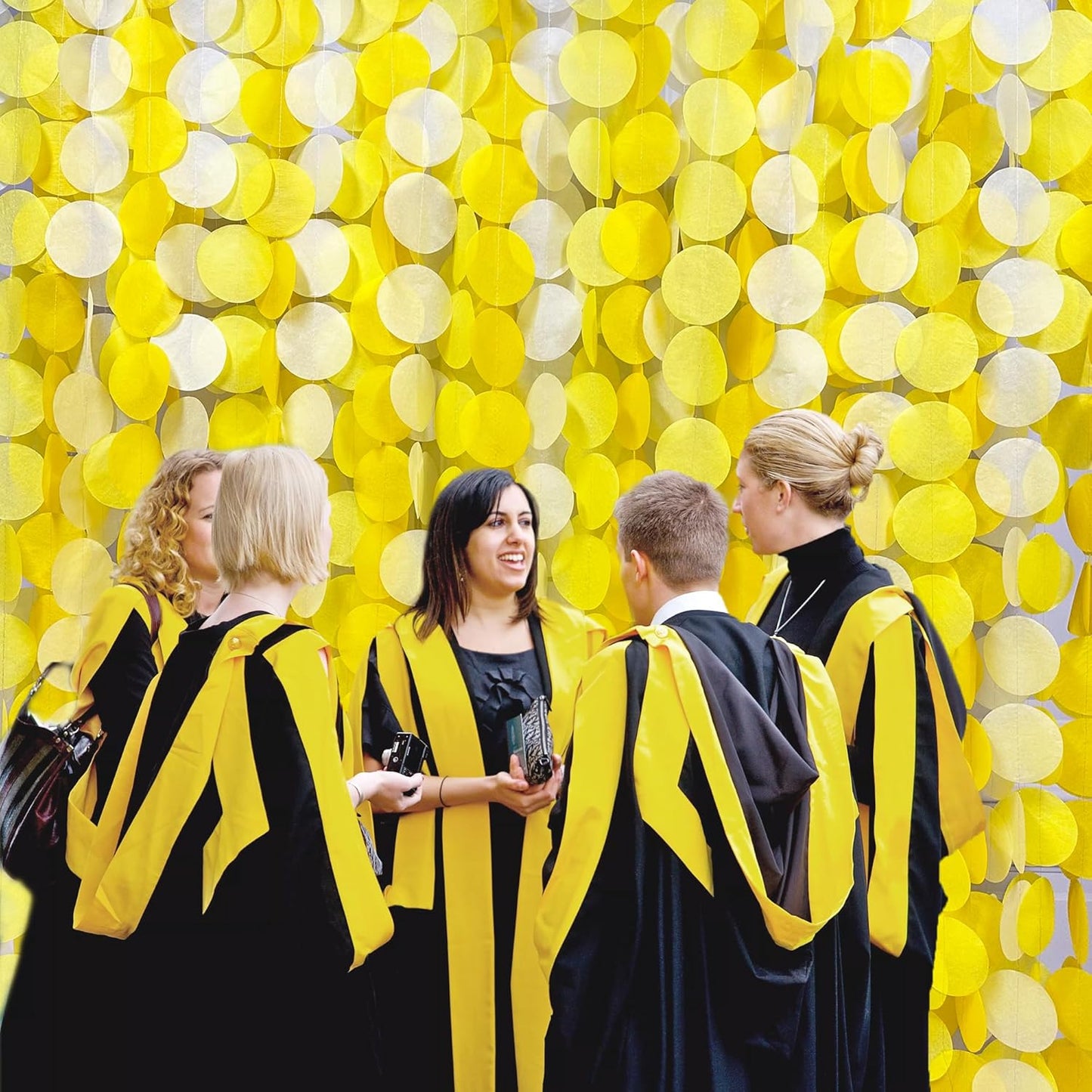 192Ft Yellow Party Decorations Ombre Yellow White Big Polka Dots Backdrop Streamer Gradient Yellow Tissue Paper Circle Dot Hanging Garland for Lemon Bee Sunflower Birthday Party Supplies