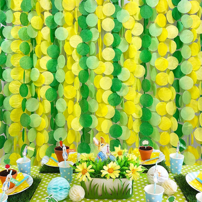 192Ft Yellow Party Decorations Ombre Yellow White Big Polka Dots Backdrop Streamer Gradient Yellow Tissue Paper Circle Dot Hanging Garland for Lemon Bee Sunflower Birthday Party Supplies