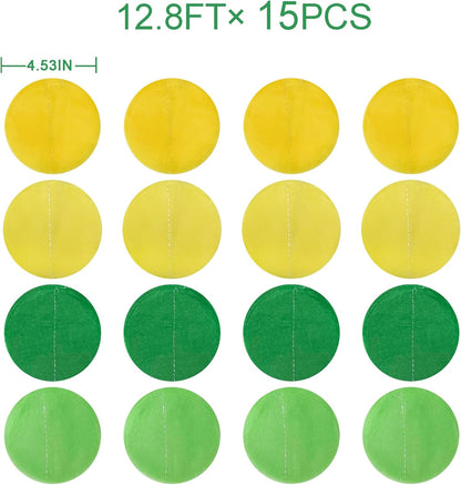 192Ft Yellow Party Decorations Ombre Yellow White Big Polka Dots Backdrop Streamer Gradient Yellow Tissue Paper Circle Dot Hanging Garland for Lemon Bee Sunflower Birthday Party Supplies