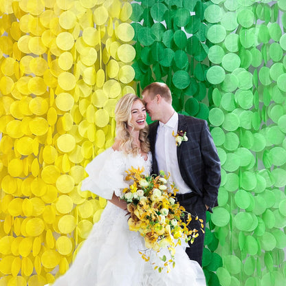 192Ft Yellow Party Decorations Ombre Yellow White Big Polka Dots Backdrop Streamer Gradient Yellow Tissue Paper Circle Dot Hanging Garland for Lemon Bee Sunflower Birthday Party Supplies