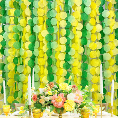 192Ft Yellow Party Decorations Ombre Yellow White Big Polka Dots Backdrop Streamer Gradient Yellow Tissue Paper Circle Dot Hanging Garland for Lemon Bee Sunflower Birthday Party Supplies